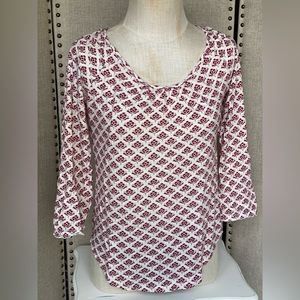 Lucky Brand Red Lotus Print Knit Blouse, Small